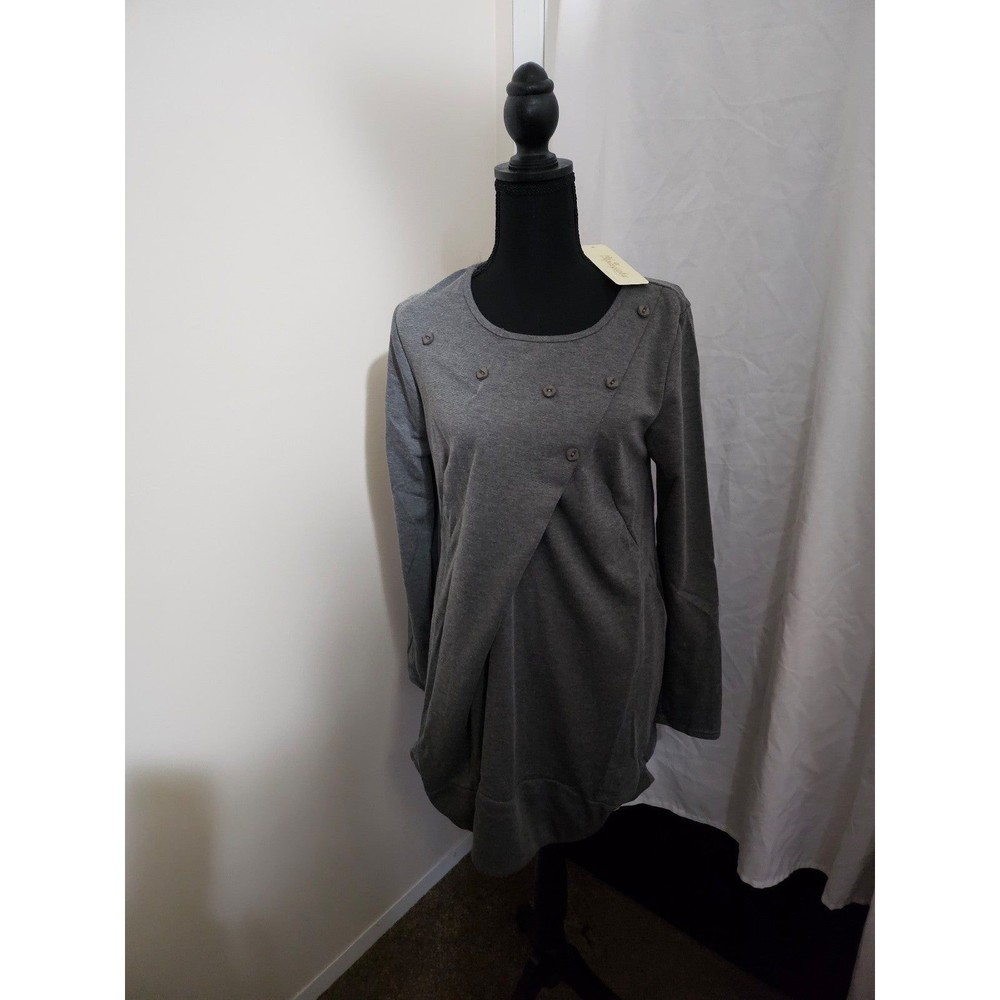 Gray blouse with decorative buttons size L #89